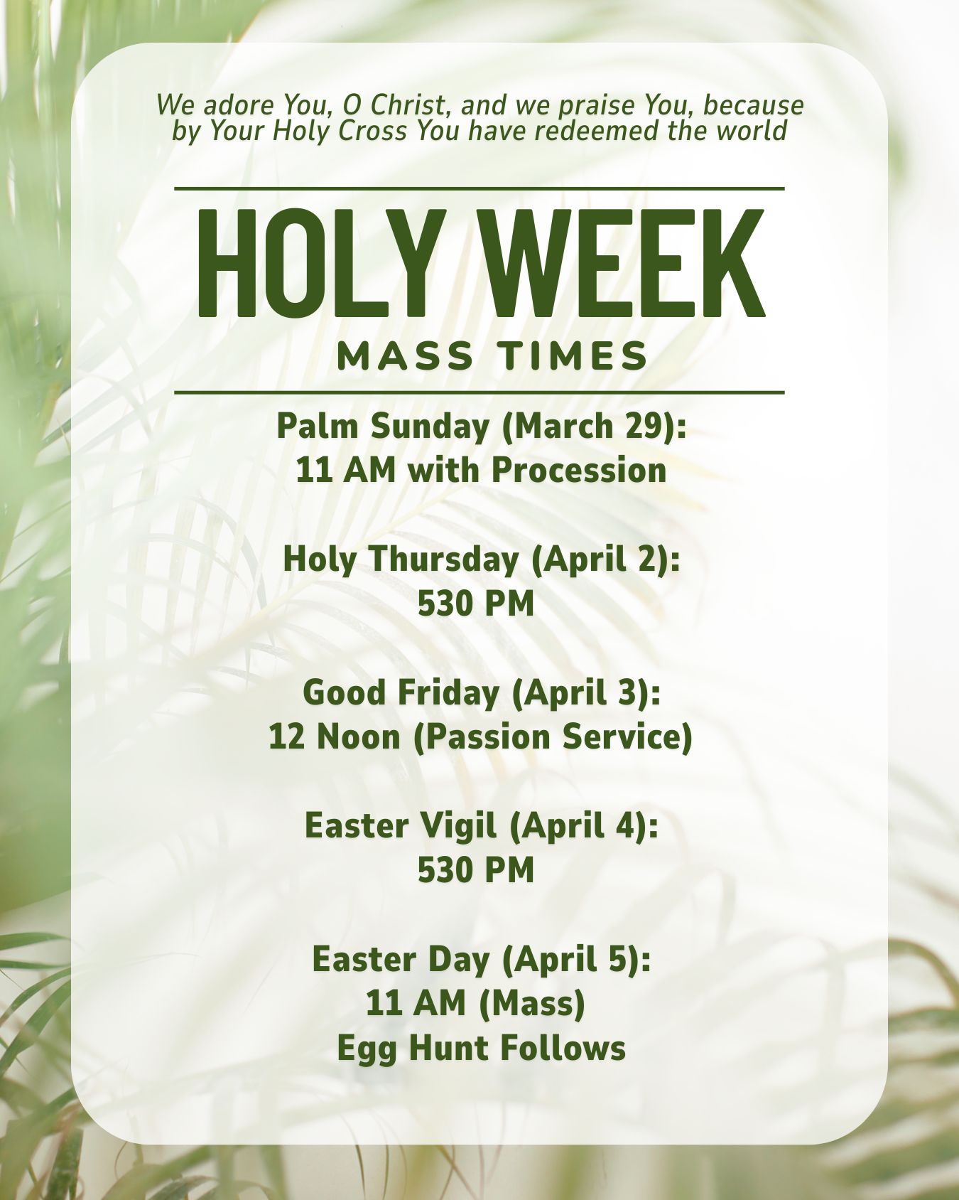 Green White Holy Week Mass Time Announcement Instagram Post